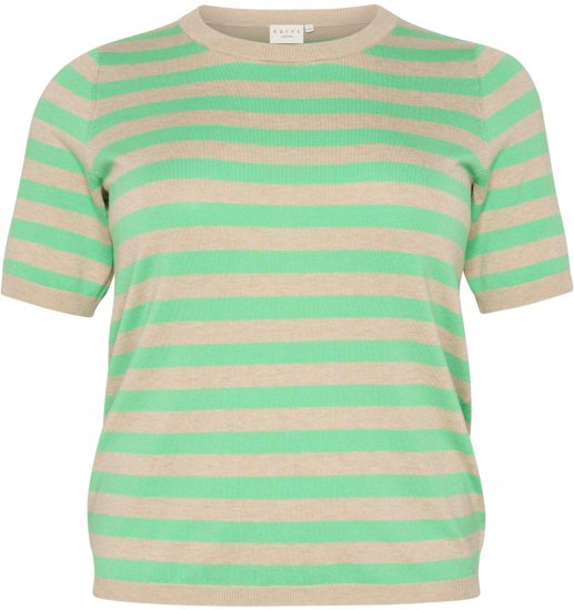 Kaffe Curve Lizzy Jersey a rayas Gris pluma jaspeado/Verde - Camisetas estampadas para mujer - 