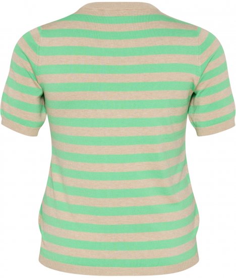 Kaffe Curve Lizzy Jersey a rayas Gris pluma jaspeado/Verde - Camisetas estampadas para mujer - 