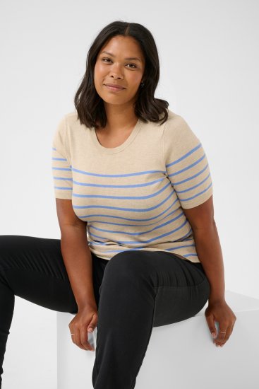 Kaffe Curve Lizzy Jersey a rayas Beige/Azul - Camisetas estampadas para mujer - 