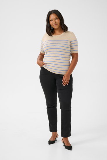 Kaffe Curve Lizzy Jersey a rayas Beige/Azul - Camisetas estampadas para mujer - 