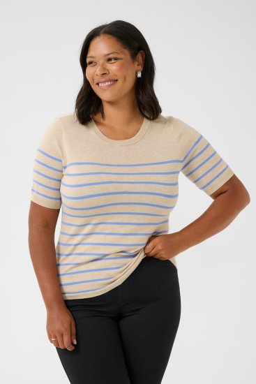 Kaffe Curve Lizzy Jersey a rayas Beige/Azul - Camisetas estampadas para mujer - 