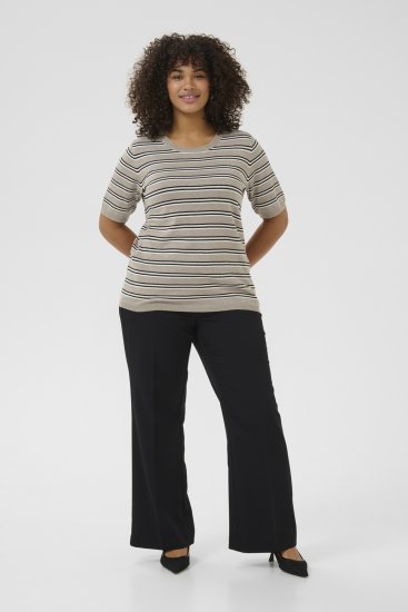Kaffe Curve Lizzy Jersey a rayas Beige/Negro - Camisetas estampadas para mujer - 