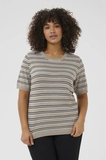 Kaffe Curve Lizzy Jersey a rayas Beige/Negro - Camisetas estampadas para mujer - 