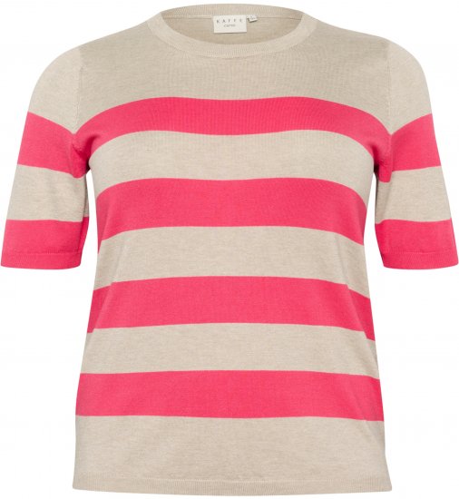 Kaffe Curve Lizzy Jersey a rayas Beige/Frambuesa - Camisetas estampadas para mujer - 