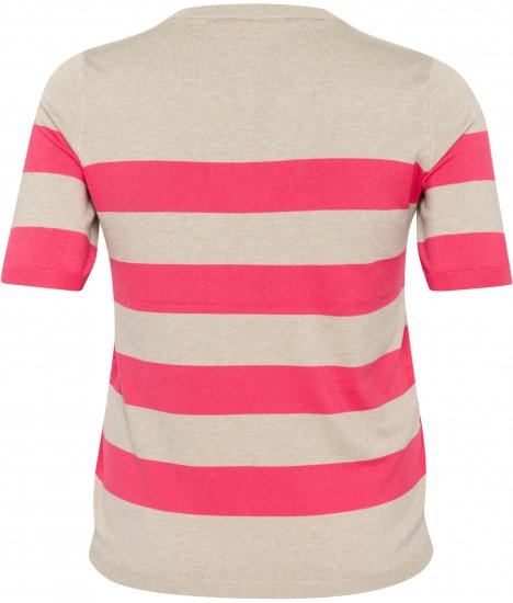 Kaffe Curve Lizzy Jersey a rayas Beige/Frambuesa - Camisetas estampadas para mujer - 