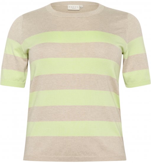 Kaffe Curve Lizzy Jersey a rayas Beige/Verde - Camisetas estampadas para mujer - 
