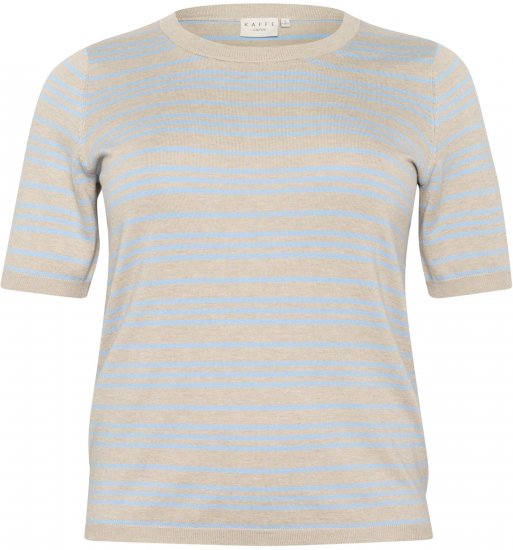Kaffe Curve Lizzy Jersey a rayas Beige/Azul suave - Camisetas estampadas para mujer - 