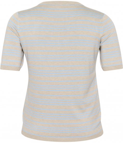 Kaffe Curve Lizzy Jersey a rayas Beige/Azul suave - Camisetas estampadas para mujer - 