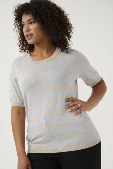Kaffe Curve Lizzy Jersey a rayas Beige/Azul suave - Camisetas estampadas para mujer - 