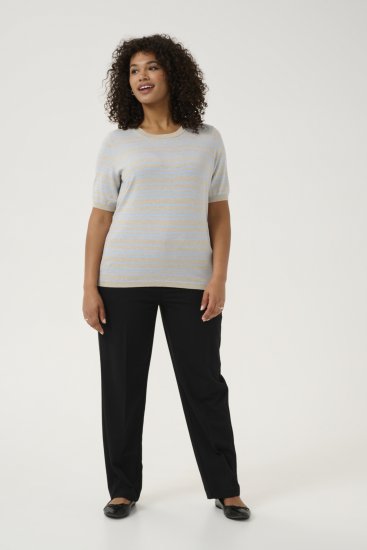 Kaffe Curve Lizzy Jersey a rayas Beige/Azul suave - Camisetas estampadas para mujer - 