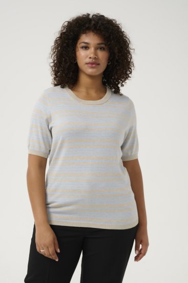 Kaffe Curve Lizzy Jersey a rayas Beige/Azul suave - Camisetas estampadas para mujer - 