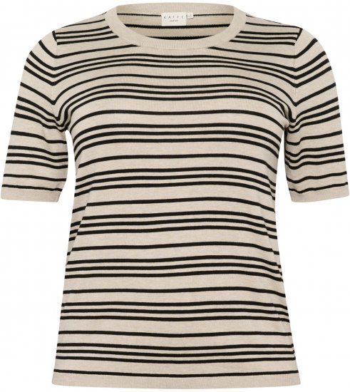 Kaffe Curve Lizzy Jersey a rayas Beige/Negro a rayas - Camisetas estampadas para mujer - 