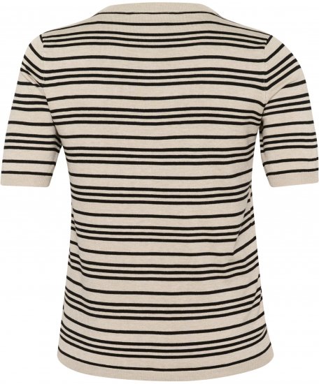 Kaffe Curve Lizzy Jersey a rayas Beige/Negro a rayas - Camisetas estampadas para mujer - 