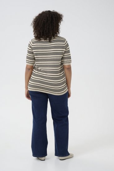 Kaffe Curve Lizzy Jersey a rayas Beige/Negro a rayas - Camisetas estampadas para mujer - 