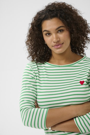 Kaffe Curve Lia Boatneck 3/4 T-Shirt Chalk/Bright Green - Camisetas y tops - 