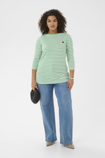 Kaffe Curve Lia Boatneck 3/4 T-Shirt Chalk/Bright Green - Camisetas y tops - 