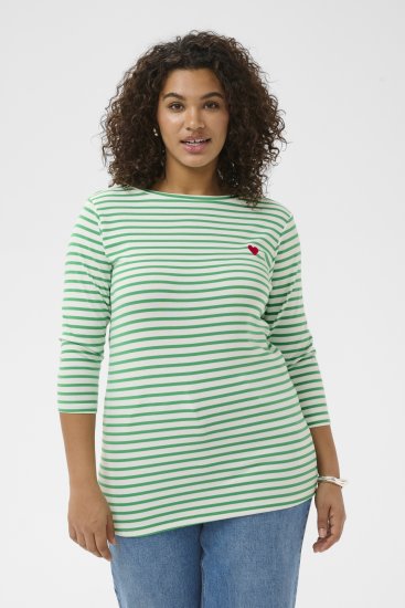 Kaffe Curve Lia Boatneck 3/4 T-Shirt Chalk/Bright Green - Camisetas y tops - 