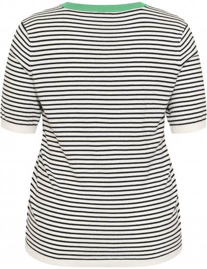 Kaffe Curve Lizzy Knit T-Shirt Chalk/Black Fine Stripe - Camisetas - 