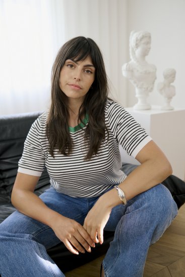 Kaffe Curve Lizzy Knit T-Shirt Chalk/Black Fine Stripe - Camisetas - 