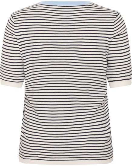 Kaffe Curve Lizzy Knit T-Shirt Chalk/Midnight Fine Stripe - Camisetas - 