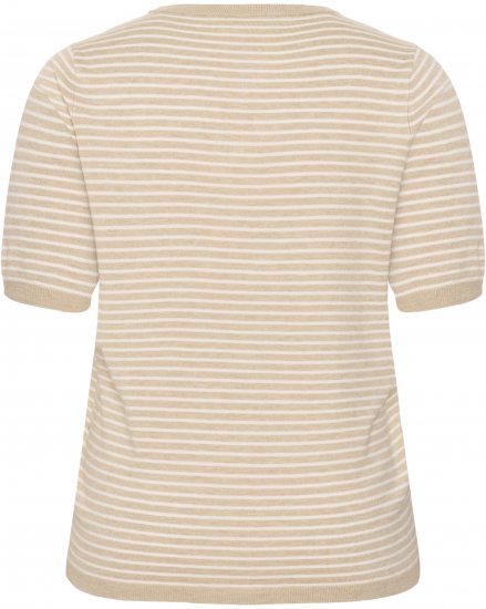 Kaffe Curve Lizzy Knit T-Shirt Feather Melange/Chalk Fine Stripe - Camisetas - 