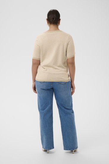 Kaffe Curve Lizzy Knit T-Shirt Feather Melange/Chalk Fine Stripe - Camisetas - 