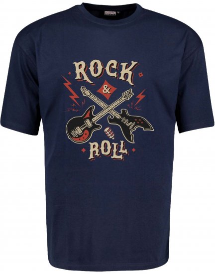 Adamo Rock and Roll Comfort Fit T-Shirt Navy - Camisetas con estampado - Camisetas con estampado - 2XL-8XL