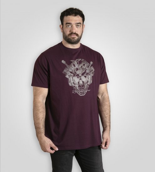 D555 Grimsby Rock n' Roll Skull Printed T-Shirt Burgundy - Camisetas con estampado - Camisetas con estampado - 2XL-8XL