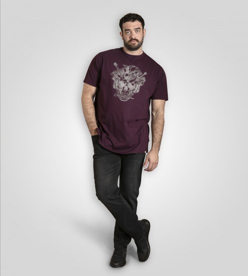 D555 Grimsby Rock n' Roll Skull Printed T-Shirt Burgundy - Camisetas con estampado - Camisetas con estampado - 2XL-8XL