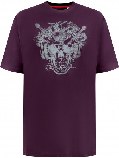 D555 Grimsby Rock n' Roll Skull Printed T-Shirt Burgundy - Camisetas con estampado - Camisetas con estampado - 2XL-8XL