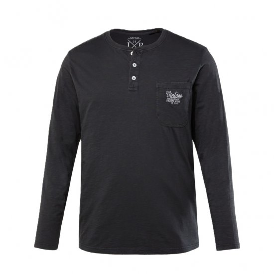 JP1880 T-Shirt Henley Long Sleeve Black TALL - ROPA DE HOMBRE MT-6XLT - Tamaños de talle alto