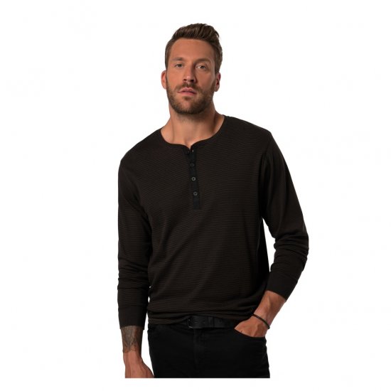 JP1880 T-Shirt Henley Long Sleeve Striped Brown TALL - ROPA DE HOMBRE MT-6XLT - Tamaños de talle alto