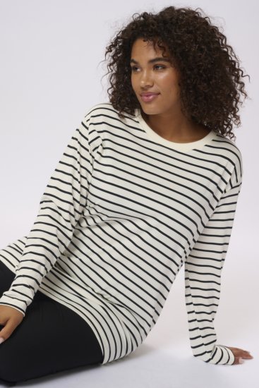 Kaffe Curve Winni Manga larga Camiseta Blanco antiguo/Negro raya - Camisetas - 