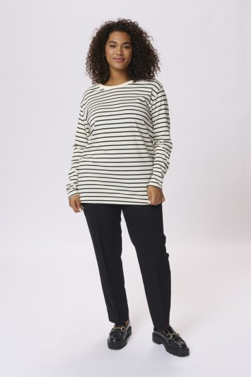 Kaffe Curve Winni Manga larga Camiseta Blanco antiguo/Negro raya - Camisetas - 