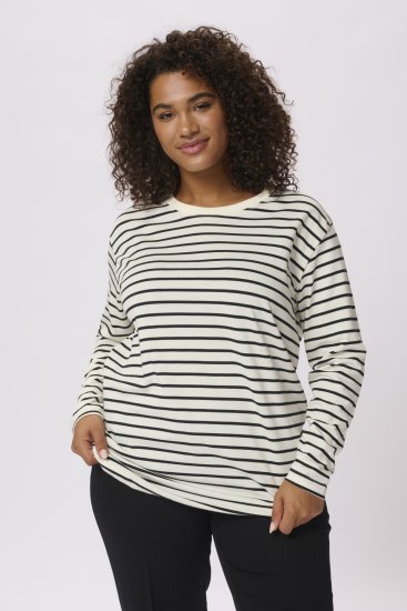 Kaffe Curve Winni Manga larga Camiseta Blanco antiguo/Negro raya - Camisetas - 