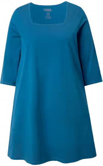 Ulla Popken Square Neckline Knit Swing A-line Pocket Tunic Teal - Camisetas - 