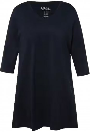Ulla Popken V-Neck Swing A-line Hem Cotton Knit Tunic Navy - Camisetas - 