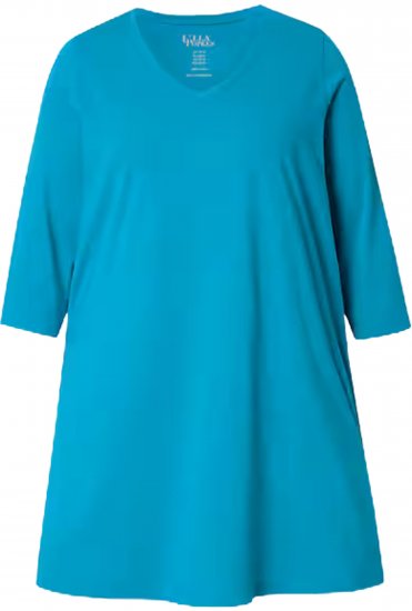 Ulla Popken V-Neck Swing A-line Hem Cotton Knit Tunic Cerulean - Camisetas - 