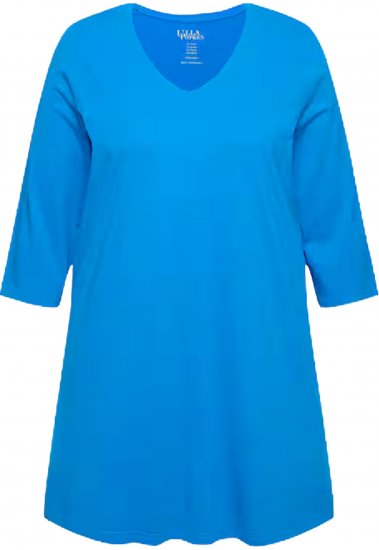 Ulla Popken V-Neck Swing A-line Hem Cotton Knit Tunic Azure - Camisetas - 