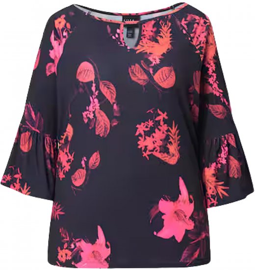Ulla Popken Botanical Print Cold Shoulder Top Black - Camisetas - 