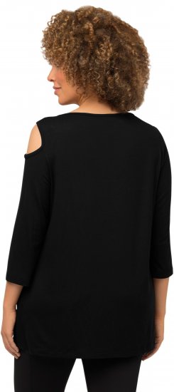 Ulla Popken Asymmetric Petal Cutouts A-line Fit Stretch Knit Top Black - Camisetas - 