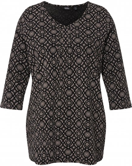 Ulla Popken 3/4 Sleeve Geometric Graphic Tee Black - Camisetas - 
