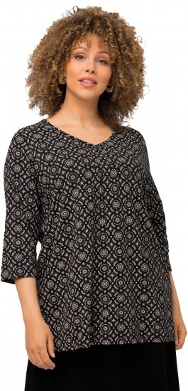 Ulla Popken 3/4 Sleeve Geometric Graphic Tee Black - Camisetas - 