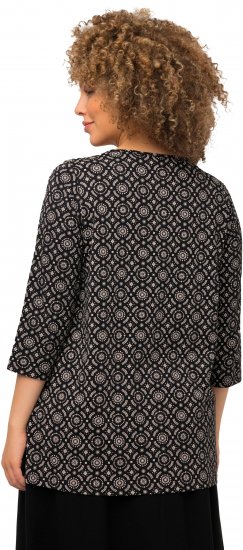 Ulla Popken 3/4 Sleeve Geometric Graphic Tee Black - Camisetas - 