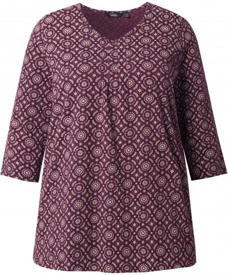 Ulla Popken 3/4 Sleeve Geometric Graphic Tee Plum - Camisetas - 
