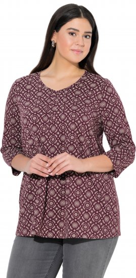 Ulla Popken 3/4 Sleeve Geometric Graphic Tee Plum - Camisetas - 