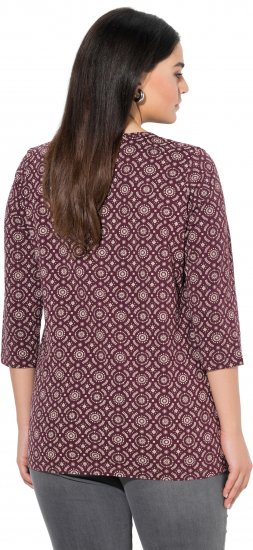 Ulla Popken 3/4 Sleeve Geometric Graphic Tee Plum - Camisetas - 