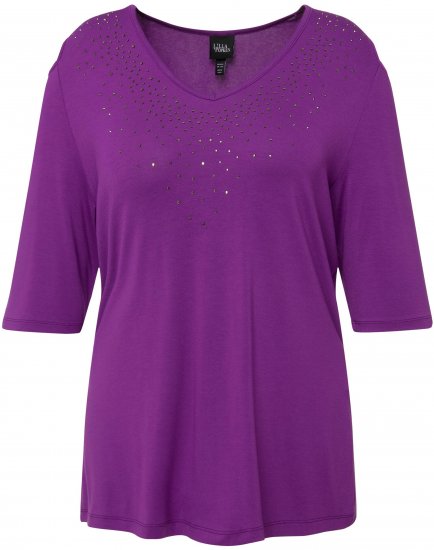 Ulla Popken Rhinestone Detail 3/4 Sleeve Tee Blackberry - Camisetas estampadas para mujer - 