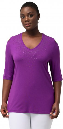 Ulla Popken Rhinestone Detail 3/4 Sleeve Tee Blackberry - Camisetas estampadas para mujer - 