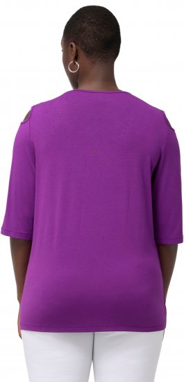 Ulla Popken Rhinestone Detail 3/4 Sleeve Tee Blackberry - Camisetas estampadas para mujer - 